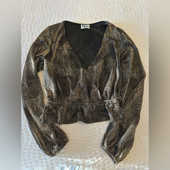 Show Me Your MuMu Metallic Brown V-Neck Blouse Anthropologie - Picture 7 of 7